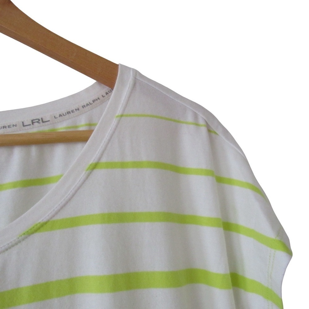 Lauren Ralph Lauren Striped Short Sleeve Tee XL Neon Yellow White Crewneck - Picture 4 of 9
